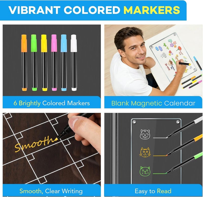MIKEDE Fridge Calendar, 3 Pack Magnetic Calendar for Refrigerator, Clear Acrylic Dry Erase Board Whiteboard Magnetic Planning Boards Set, Includes 6 Colors Markers, Magnet Pen Holder, Towel - Image 4